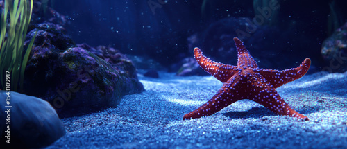 High fidelity underwater scene starfish gliding across the ocean floor
