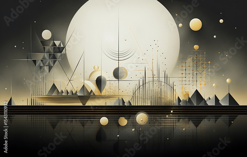  Abstract 3D Composition: Floating spheres in various sizes and muted earth tones against a backdrop of geometric shapes, creating a modern and visually striking abstract image.