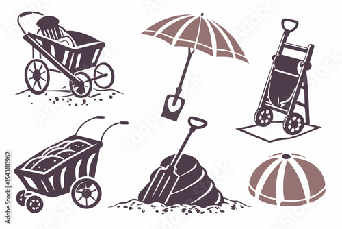 Cart and Sand Pile silhouette vector illustration