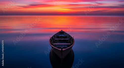 Serene Sunset A Solitary Boat on Calm Waters, Embracing Tranquility and Peaceful Horizons