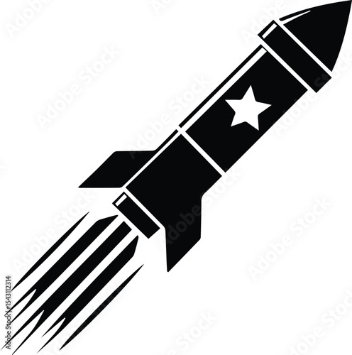 Black and White Rocket Launcher Vector Icon, Military Weapon Silhouette, Tactical Rocket, Simple Combat Weapon Icon Isolated on White, Rocket Launcher logo, Rocket icon vector, rocket PNG.