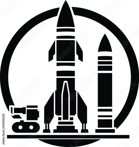 Black and White Rocket Launcher Vector Icon, Military Weapon Silhouette, Tactical Rocket, Simple Combat Weapon Icon Isolated on White, Rocket Launcher logo, Rocket icon vector, rocket PNG.