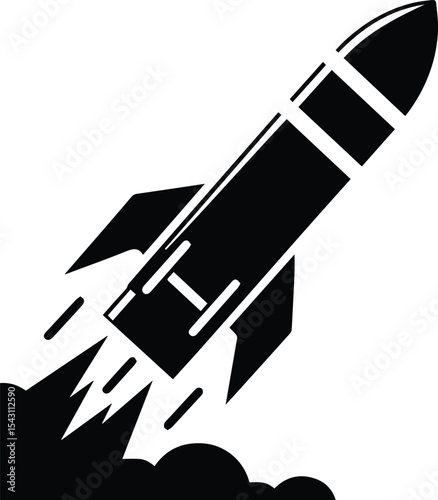 Black and White Rocket Launcher Vector Icon, Military Weapon Silhouette, Tactical Rocket, Simple Combat Weapon Icon Isolated on White, Rocket Launcher logo, Rocket icon vector, rocket PNG.