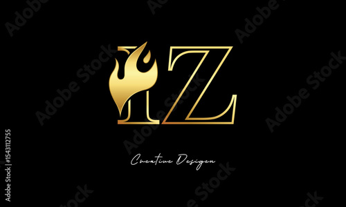 IZ Flame Logo – Elegant Gold Monogram Letter mark with Fire Symbol for Luxury Branding, Energy Identity & Creative Logo Design