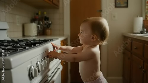 Baby girl exploring the kitchen.