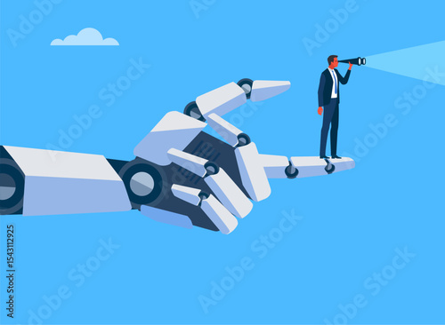 Power of A.I. Artificial intelligence helps and shows possibilities. Vector illustration