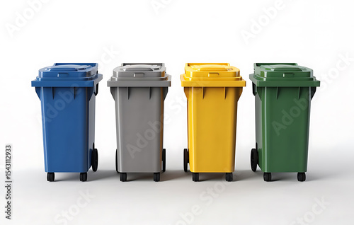 Recycling Bins: Brightly colored recycling bins, each representing a different type of waste, are neatly arranged.