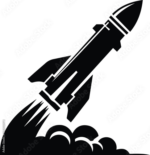 Black and White Rocket Launcher Vector Icon, Military Weapon Silhouette, Tactical Rocket, Simple Combat Weapon Icon Isolated on White, Rocket Launcher logo, Rocket icon vector, rocket PNG.