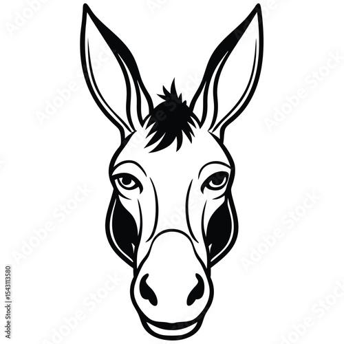 donkey's face showing a funny black and white animal illustration