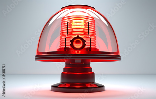 close-up shot of a modern, futuristic-looking red lamp, designed to illuminate its surroundings. The vibrant glow emanates warmth and an advanced sense of technology. 