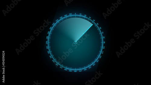 Futuristic Radar Screen Displaying Information in Teal on a Black Background Illustration teal radar screen