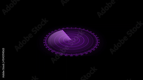 Purple Radar Screen on Black Background with Circular Sweep and Angle Markings purple radar screen