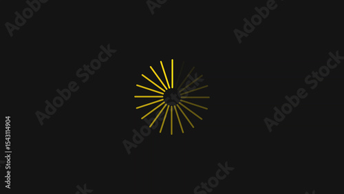 Minimalist Loading Icon Yellow Radial Lines on Black Background Indicating Progress or Waiting minimalist graphic