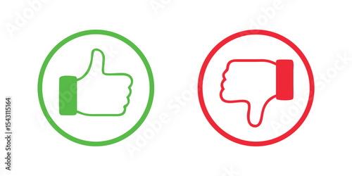 Green thumbs-up and red thumbs-down icons in outlined circular buttons, symbolizing approval and disapproval.
