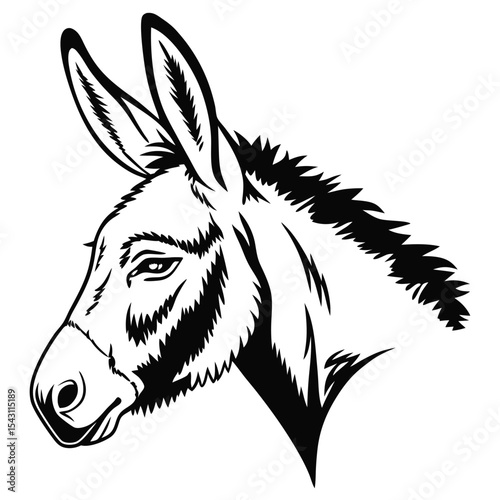 Isolated close up of a monochrome donkey face showcases detailed artistic line work