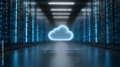 Futuristic Cloud Computing Server Room Digital Data Storage Technology