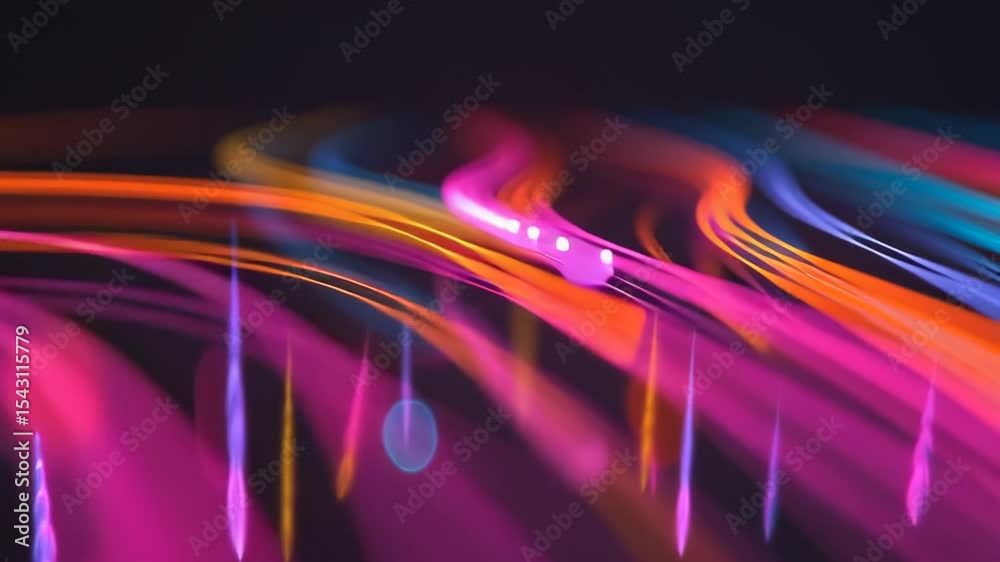 Abstract background of colorful light trails in motion. Speed, technology and futuristic energy concept. Use for a tech presentation, motion graphic, or a dynamic event visual