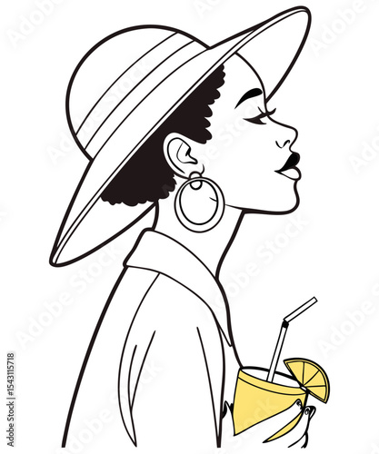  Elegant flower woman  line art
