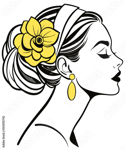  Elegant flower woman  line art