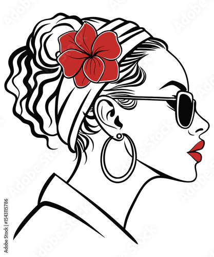  Elegant flower woman  line art