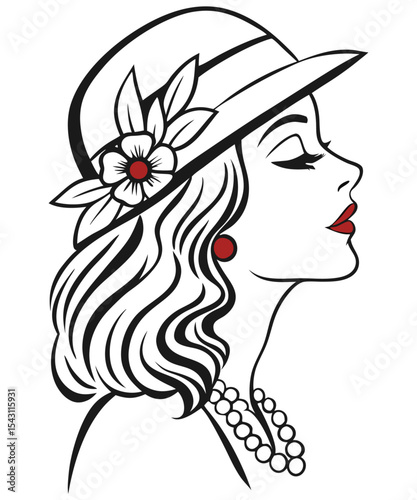  Elegant flower woman  line art