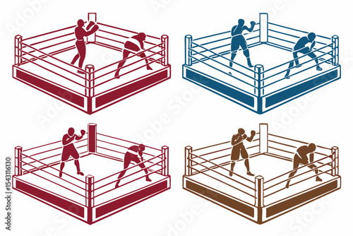 set of Boxing Ring silhouette vector illustration
