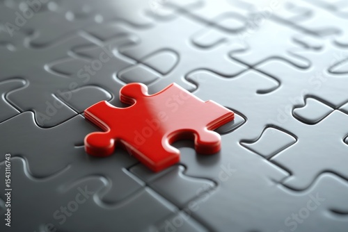 3D rendered puzzle with one piece elevated above the rest, missing piece concept