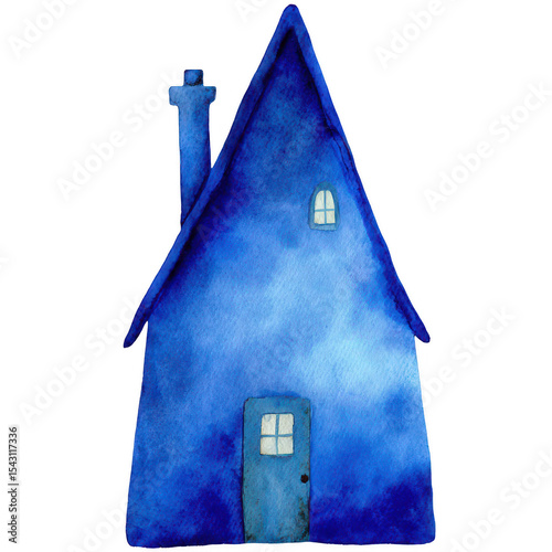 Watercolor Blue House Illustration