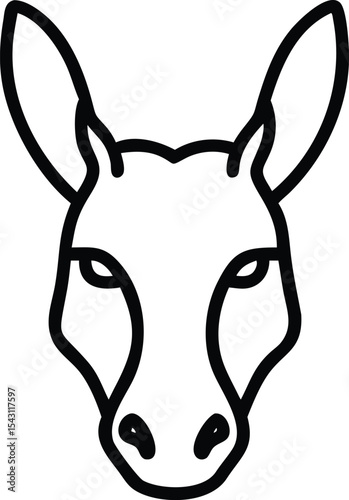 Simple outline reveals the expressive face of a donkey on a white background