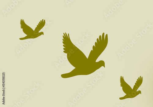 Flying Doves Silhouette on Beige Background | Minimalist Bird Illustration for Peace, Hope and Remembrance Concepts