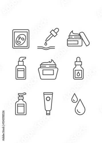 Skincare treatments flat line icons set stock Illustration