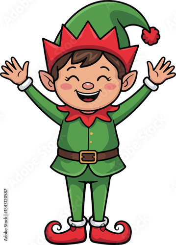  Happy Christmas, elf cartoon character illustration.
