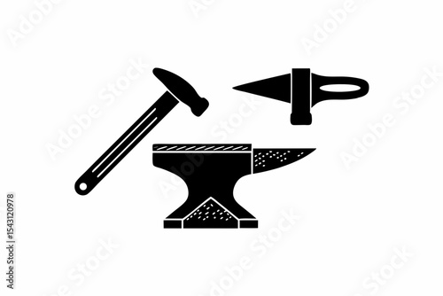 Anvil and Hammer silhouette vector illustration
