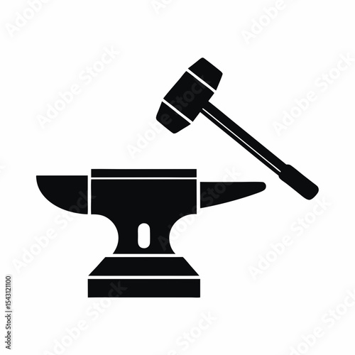 Anvil and Hammer icon silhouette vector illustration