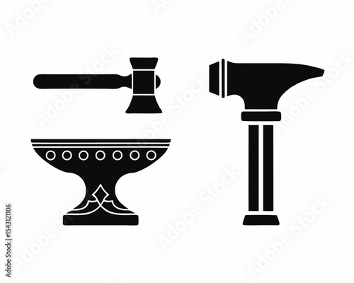 Anvil and Hammer silhouette vector illustration