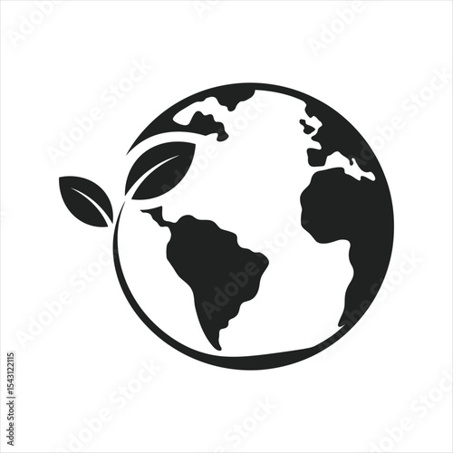 Earth globe with green leaf icon representing environmental conservation and sustainability
