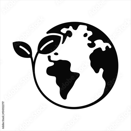 Earth with growing leaf environmental concept sustainable development eco friendly icon