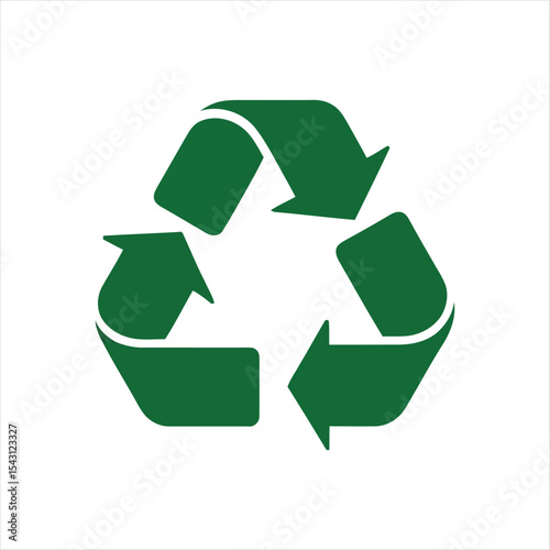 Green recycle symbol icon on white background representing environmental sustainability efforts