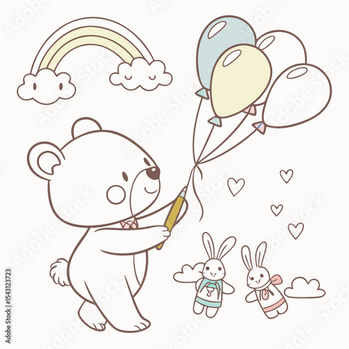 Playful Gentle Bear design, styled with holding a paintbrush and Soft Pastel shades in a Soft pastel setting