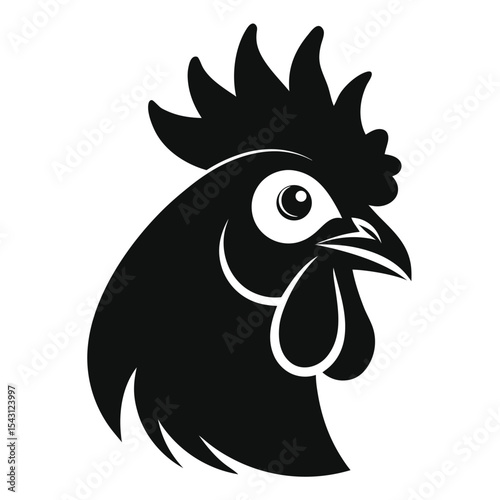 Majestic rooster crest, distinctive wattle, and keen eye define this poultry head in silhouette