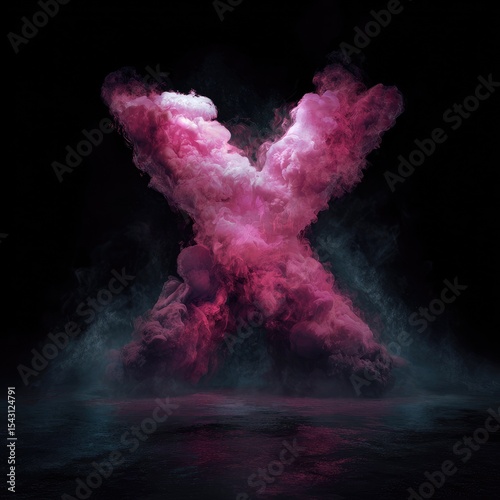 Pink smoke letter X on dark background photo