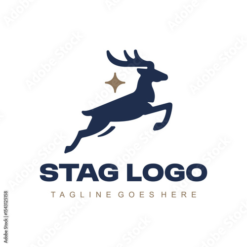 Minimalistic logo of a jumping deer on white background