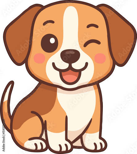 cute cartoon dog puppy vector illustration brown beagle mascot winking happy face sitting adorable pet animal character for kids design