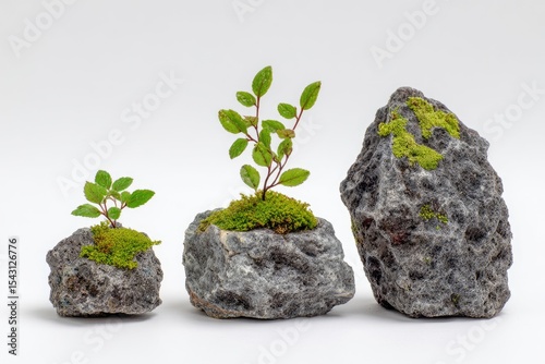 Miniature Plants Growing on Rocks