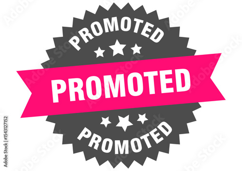 promoted. promoted round pink label isolated on transparent background