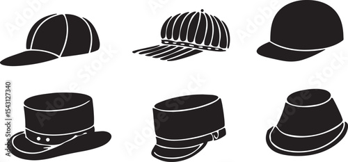 various styles of hats displaye a grid pattern.eps