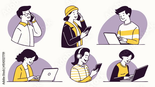 Here's a single sentence combining those elements:

Cartoon vector illustration set of businesswomen and men with suitcases, a fun collection of character design icons
