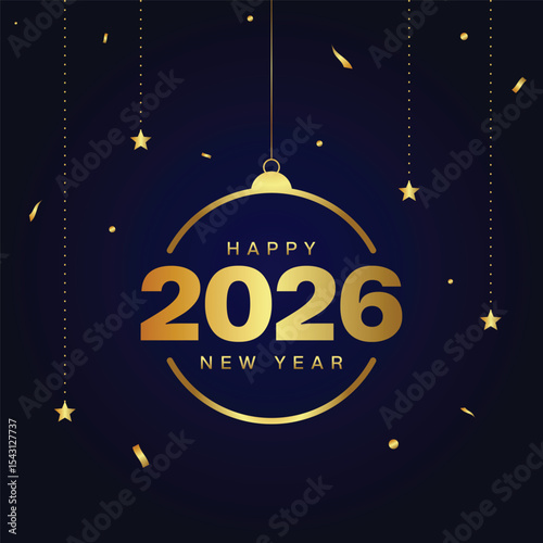 Luxury golden 2026 new year greeting banner in hanging style celebration Ornament