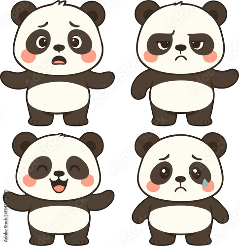 cute panda cartoon mascot vector set animal character collection with different emotions happy sad angry crying adorable black and white bear for kids product design