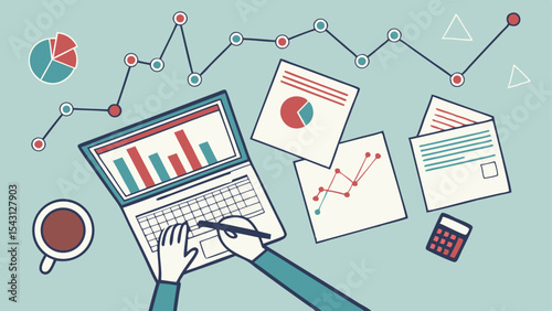 Hand holding a newspaper with a financial report and a business graph on a whiteboard, symbolizing market success data